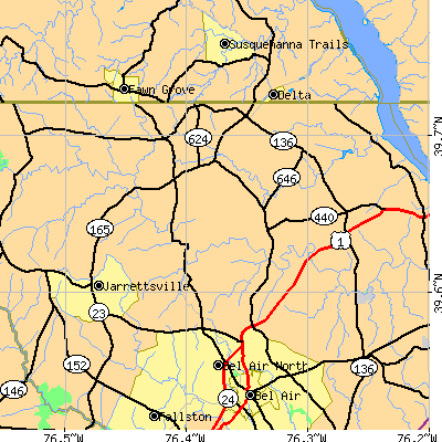 Zip code 21154 close-up map