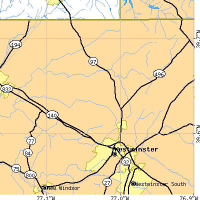Zip code 21158 close-up map