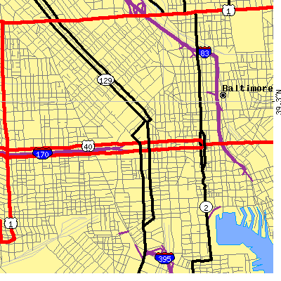 Zip code 21201 close-up map