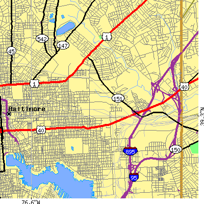 Zip code 21205 close-up map