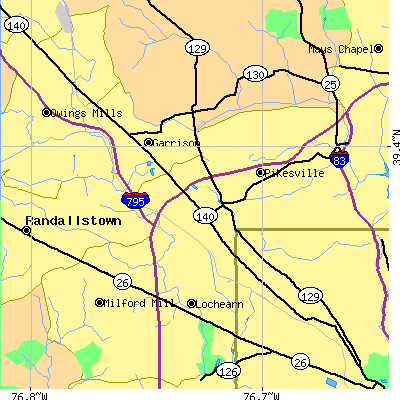Zip code 21208 close-up map
