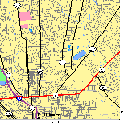 Zip code 21218 close-up map