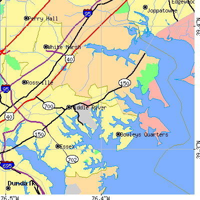 Zip code 21220 close-up map