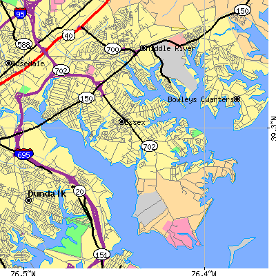 Zip code 21221 close-up map