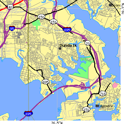 Zip code 21222 close-up map