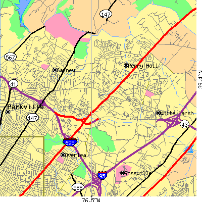 Zip code 21236 close-up map