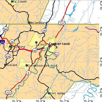 Zip code 21502 close-up map