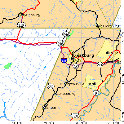 Zip code 21532 close-up map