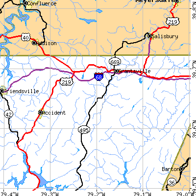 Zip code 21536 close-up map