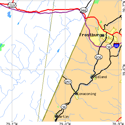 Zip code 21539 close-up map