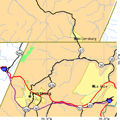 Zip code 21545 close-up map