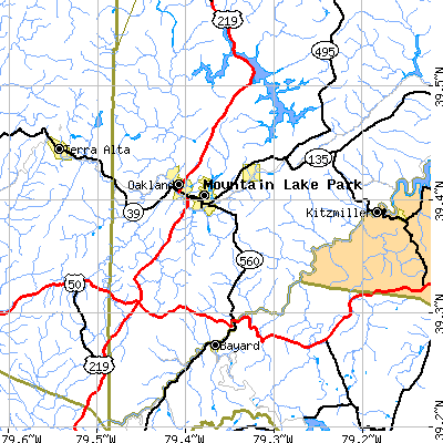 Zip code 21550 close-up map