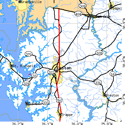 Zip code 21601 close-up map