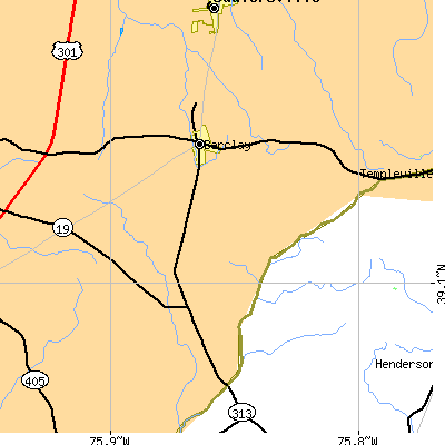 Zip code 21607 close-up map