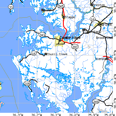 Zip code 21613 close-up map