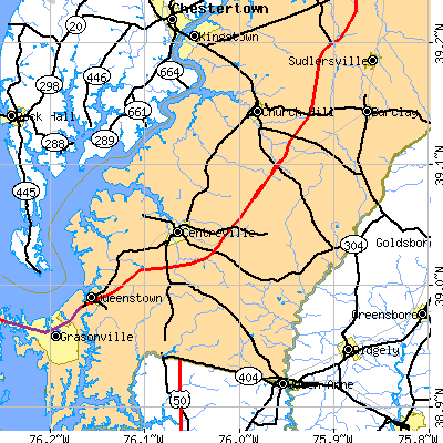 Zip code 21617 close-up map