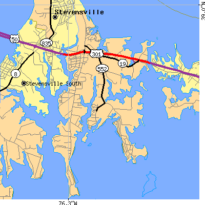 Zip code 21619 close-up map