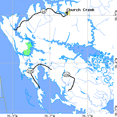 Zip code 21622 close-up map