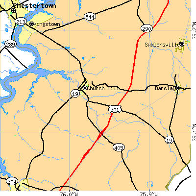 Zip code 21623 close-up map