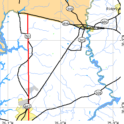Zip code 21625 close-up map