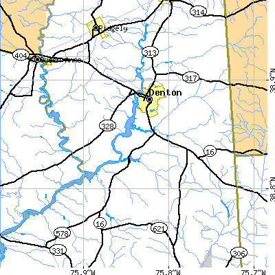 Zip code 21629 close-up map