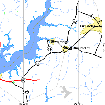 Zip code 21631 close-up map