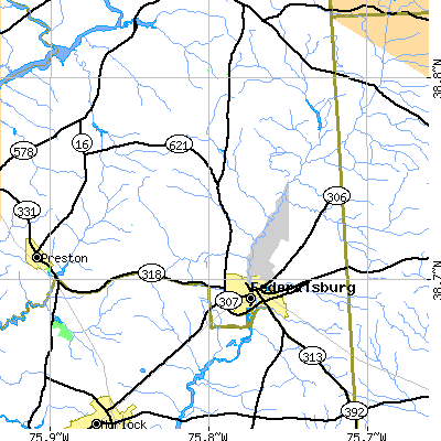 Zip code 21632 close-up map