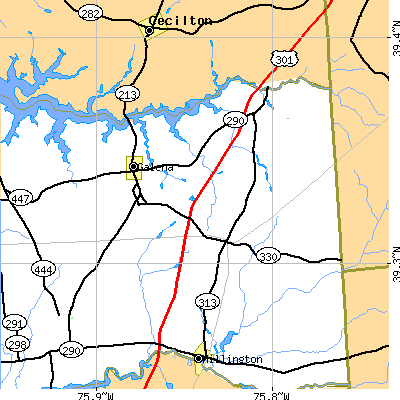 Zip code 21635 close-up map