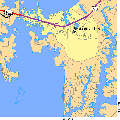 Zip code 21638 close-up map