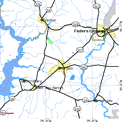 Zip code 21643 close-up map