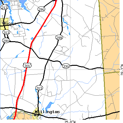 Zip code 21650 close-up map