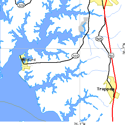 Zip code 21654 close-up map