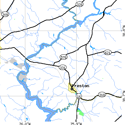 Zip code 21655 close-up map