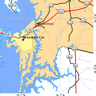 Zip code 21658 close-up map