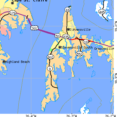 Zip code 21666 close-up map