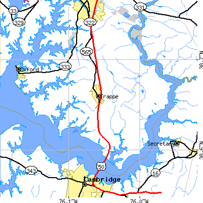 Zip code 21673 close-up map