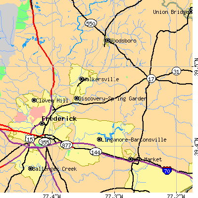 Zip code 21701 close-up map