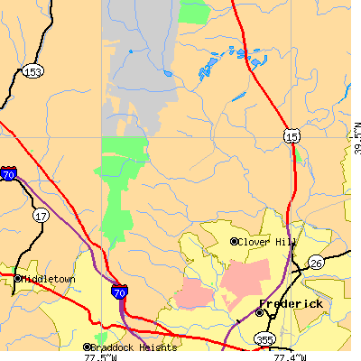 Zip code 21702 close-up map