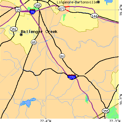 Zip code 21704 close-up map