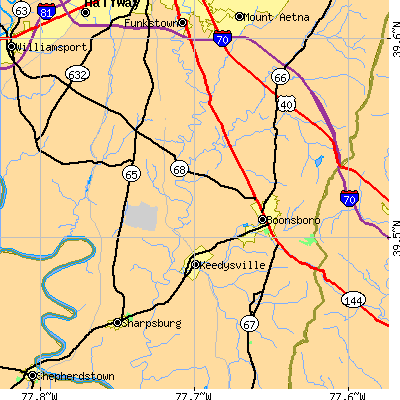 Zip code 21713 close-up map
