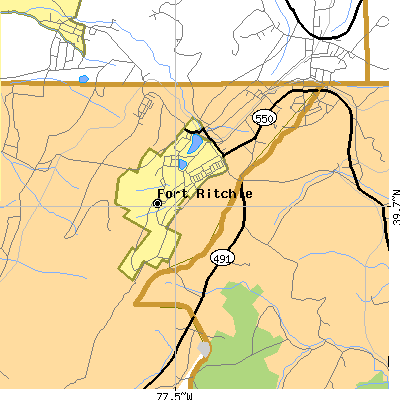 Zip code 21719 close-up map