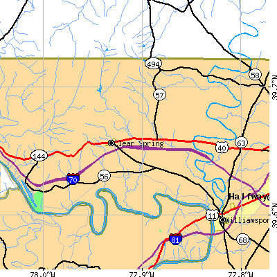 Zip code 21722 close-up map