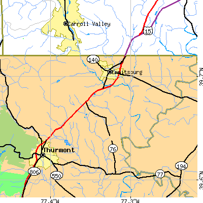 Zip code 21727 close-up map