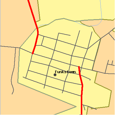 Zip code 21734 close-up map