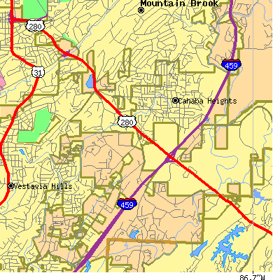 Zip code 35243 close-up map