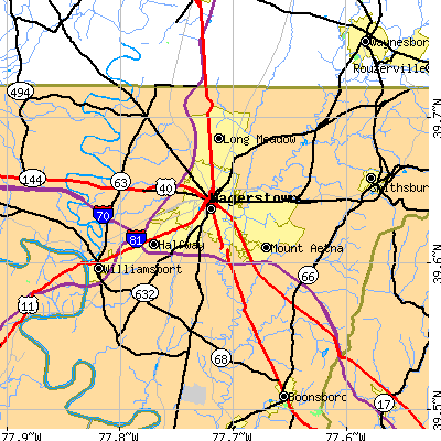 Zip code 21740 close-up map