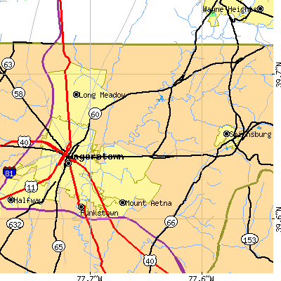 Zip code 21742 close-up map