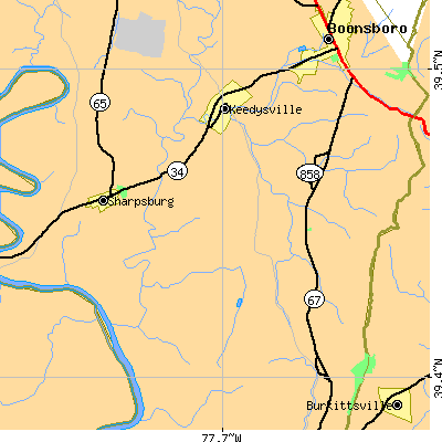 Zip code 21756 close-up map