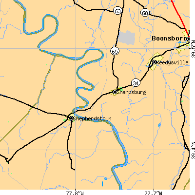 Zip code 21782 close-up map