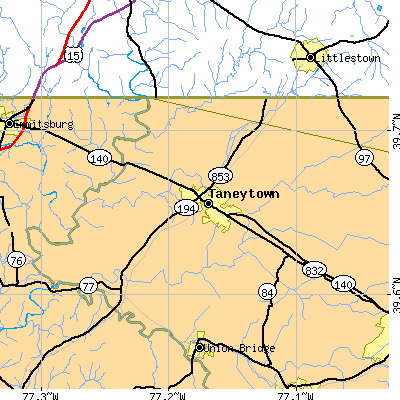 Zip code 21787 close-up map